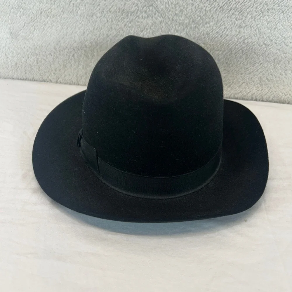 Beaver Hats Major Black 100% Genuine Fur Felt Fedora Hat Sacred Feather 7 1/8